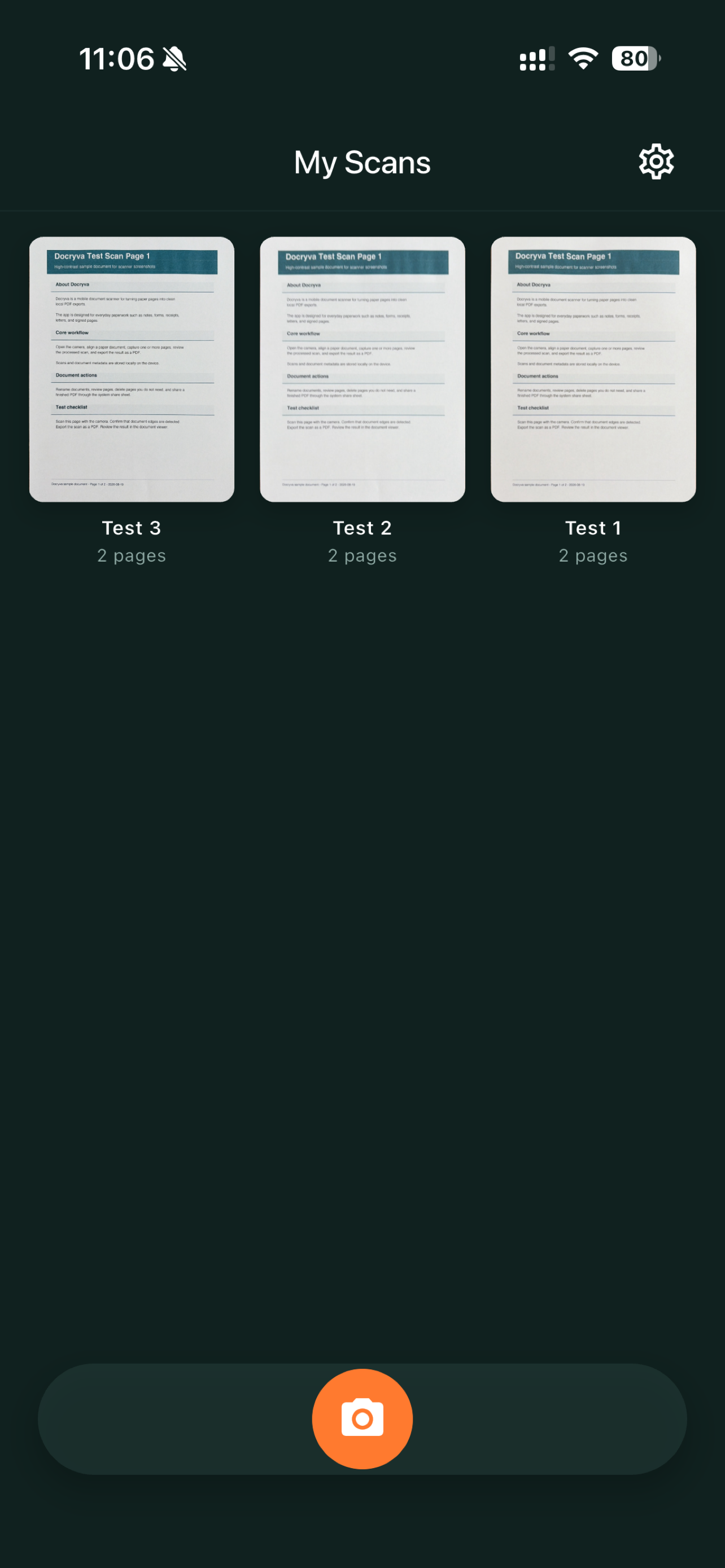 Docryva scan list screen